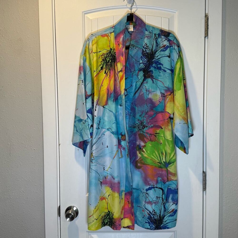 Natori Blue and Yellow Robe Intimates & Sleepwear Size Medium